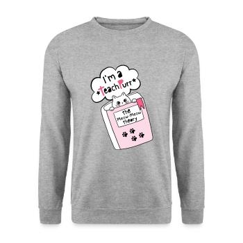 Funny Cat In A Book. Funny Teacher Puns. - Unisex Sweatshirt - salt & pepper - Front - Alina (178cm) & Michal (187cm)
