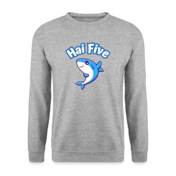 Shark greets with "Shark five!" - Unisex Sweatshirt - salt & pepper - Front - Alina (178cm) & Michal (187cm)