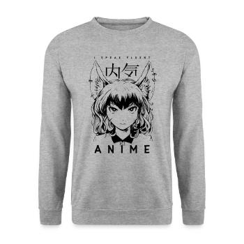 I Speak fluent Anime / Manga Otaku - Unisex Pullover - Weißgrau meliert - Vorne - Alina (178cm) & Michal (187cm)