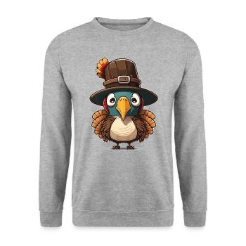 Thanksgiving Truthahn - Unisex Pullover - Weißgrau meliert - Vorne - Alina (178cm) & Michal (187cm)
