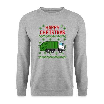 Garbage Truck Ugly Christmas, Bin Lorry Xmas - Unisex Sweatshirt - salt & pepper - Front - Alina (178cm) & Michal (187cm)