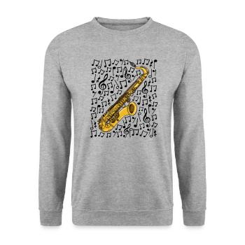 Saxophone Musical Notes Saxophonist Music Teacher - Unisex Sweatshirt - salt & pepper - Front - Alina (178cm) & Michal (187cm)