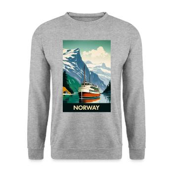 Vintage Norwegen Reiseplakat - Unisex Pullover - Weißgrau meliert - Vorne - Alina (178cm) & Michal (187cm)