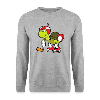 Schildkröte Eishockey Spieler Hockey Wintersport - Unisex Pullover - Weißgrau meliert - Vorne - Alina (178cm) & Michal (187cm)