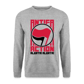 Antifa Action – Alerta! Alerta! (vector) - Unisex Pullover - Weißgrau meliert - Vorne - Alina (178cm) & Michal (187cm)