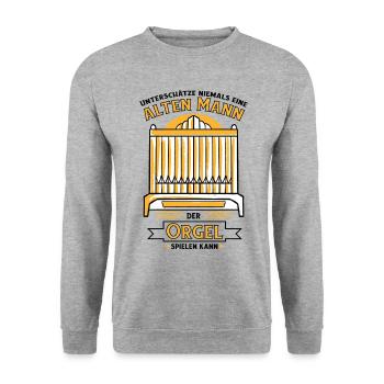 Unterschätze niemals einen alten Mann der Orgel - Unisex Pullover - Weißgrau meliert - Vorne - Alina (178cm) & Michal (187cm)