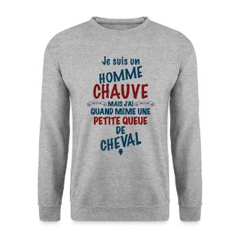 Le Chauve heureux de sa petite queue de cheval - Sweat-shirt Unisexe - gris chiné - Devant - Alina (178cm) & Michal (187cm)