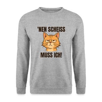 Lustige Katze mit frechem Spruch 'nen Scheiss - Unisex Pullover - Weißgrau meliert - Vorne - Alina (178cm) & Michal (187cm)