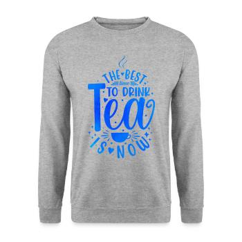 The Best Time To Drink Tea Is Now Tea Drinking Cup - Unisex Pullover - Weißgrau meliert - Vorne - Alina (178cm) & Michal (187cm)