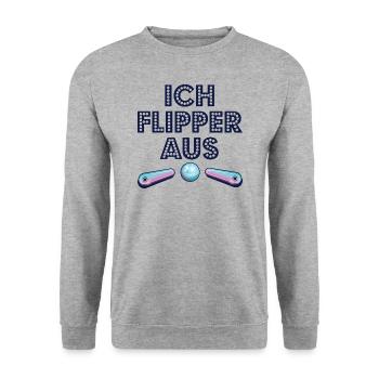 ICH FLIPPER AUS Geschenk Pinball Flipperkugel - Unisex Pullover - Weißgrau meliert - Vorne - Alina (178cm) & Michal (187cm)