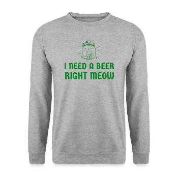 I need a beer right meow - Unisex Pullover - Weißgrau meliert - Vorne - Alina (178cm) & Michal (187cm)
