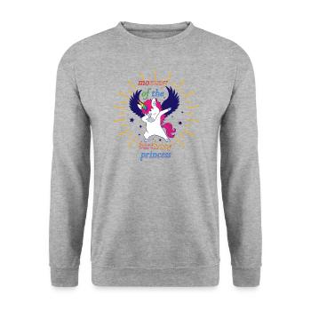 Mommy of the Birthday Princess Unicorn Girl Outfit - Unisex Sweatshirt - salt & pepper - Front - Alina (178cm) & Michal (187cm)