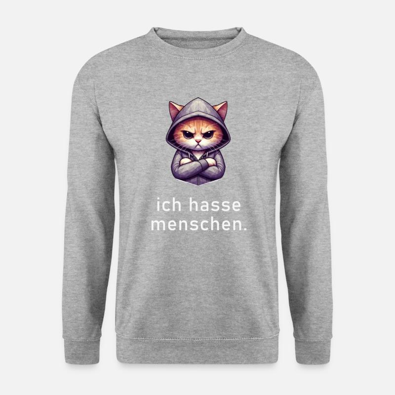 Ich hasse Menschen mit Katzen Polygon - Unisex Pullover - Weißgrau meliert