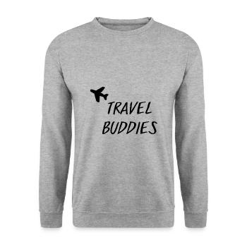 Travel Buddies - Flugzeug - Typografie - Unisex Pullover - Weißgrau meliert - Vorne - Alina (178cm) & Michal (187cm)