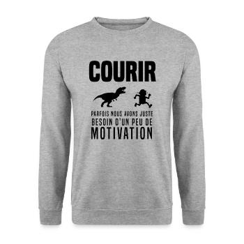 Courir course à pied humour motivation t rex - Sweat-shirt Unisexe - gris chiné - Devant - Alina (178cm) & Michal (187cm)