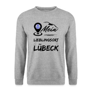 Lübeck mein Lieblingsort-Hansestadt Lübeck-Möwe - Unisex Pullover - Weißgrau meliert - Vorne - Alina (178cm) & Michal (187cm)