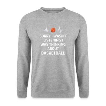 Basketball Spieler Basketballer Sprüche Geschenk - Unisex Pullover - Weißgrau meliert - Vorne - Alina (178cm) & Michal (187cm)