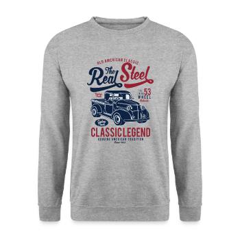 THE REAL STEEL - Vintage Retro Truck Shirt Design - Unisex Sweatshirt - salt & pepper - Front - Alina (178cm) & Michal (187cm)