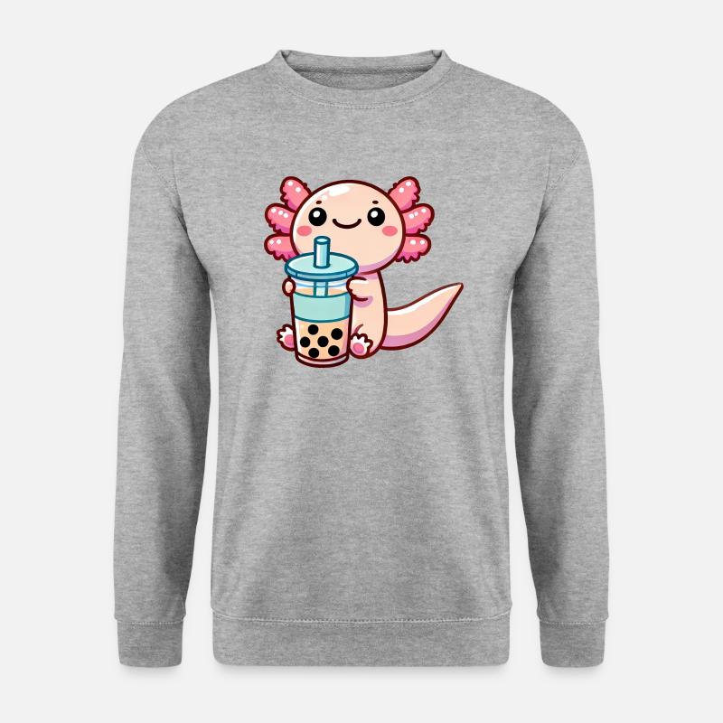 Axolotl Kawaii Boba - Unisex Pullover - Weißgrau meliert