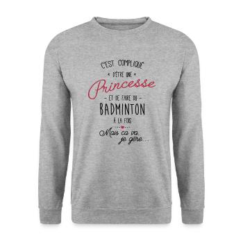 princesse et Badminton - Sweat-shirt Unisexe - gris chiné - Devant - Alina (178cm) & Michal (187cm)