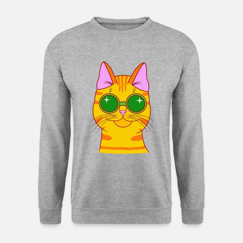 Katze Sommer Gelb - Unisex Pullover - Weißgrau meliert