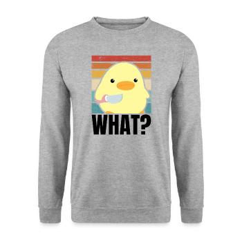 Süße Ente mit Messer Küken Huhn Gans Was Retro Sun - Unisex Pullover - Weißgrau meliert - Vorne - Alina (178cm) & Michal (187cm)