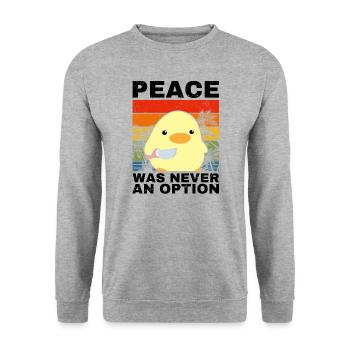 Peace Option Duck with Knife Meme Funny Saying - Unisex Sweatshirt - salt & pepper - Front - Alina (178cm) & Michal (187cm)