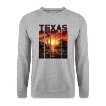 Texas Motif Old Western Town coucher de soleil - Sweat-shirt Unisexe - gris chiné - Devant - Alina (178cm) & Michal (187cm)