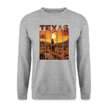 Balades à cheval à motif Texas dans le coucher du soleil - Sweat-shirt Unisexe - gris chiné - Devant - Alina (178cm) & Michal (187cm)