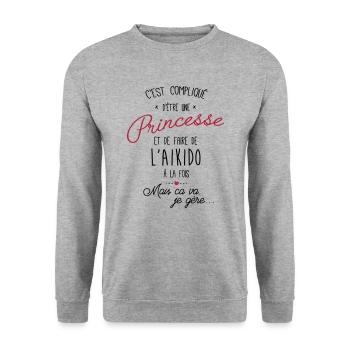 princesse et Aikido - Sweat-shirt Unisexe - gris chiné - Devant - Alina (178cm) & Michal (187cm)