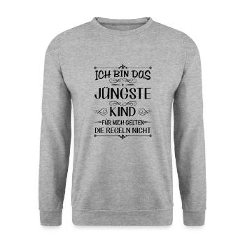 Ich bin das jüngste Kind keine Regeln - Unisex Pullover - Weißgrau meliert - Vorne - Alina (178cm) & Michal (187cm)