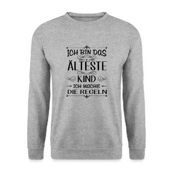 Ich bin das älteste Kind ich mache die Regeln - Unisex Pullover - Weißgrau meliert - Vorne - Alina (178cm) & Michal (187cm)