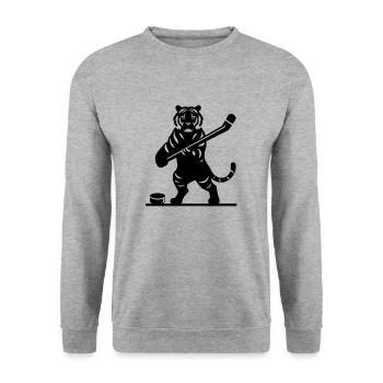 Tiger Eishockey Eishockeyspieler Silhouette - Unisex Pullover - Weißgrau meliert - Vorne - Alina (178cm) & Michal (187cm)