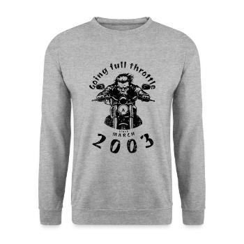 22. Geburtstag Going full throttle since 03/2003 - Unisex Pullover - Weißgrau meliert - Vorne - Alina (178cm) & Michal (187cm)