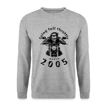 20. Geburtstag Going full throttle since 03/2005 - Unisex Pullover - Weißgrau meliert - Vorne - Alina (178cm) & Michal (187cm)