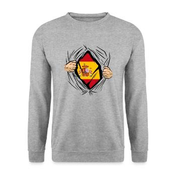 Drapeau d’Espagne Vintage Drapeau espagnol d’occasion Look - Sweat-shirt Unisexe - gris chiné - Devant - Alina (178cm) & Michal (187cm)