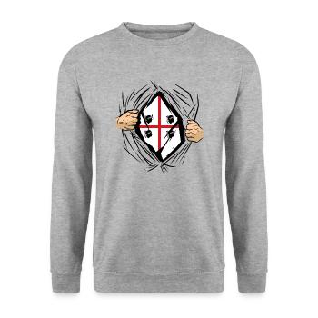 Sardinien Flagge Superheld Sardische Fahne - Unisex Pullover - Weißgrau meliert - Vorne - Alina (178cm) & Michal (187cm)