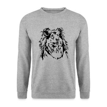 Langhaar Collie Hundeportrait Hunde Hund Wilsigns - Unisex Pullover - Weißgrau meliert - Vorne - Alina (178cm) & Michal (187cm)