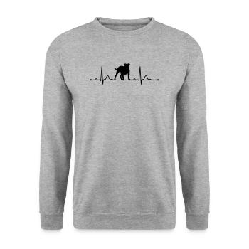 OLD ENGLISH BULLDOG heartbeat Herzschlag Wilsigns - Unisex Sweatshirt - salt & pepper - Front - Alina (178cm) & Michal (187cm)