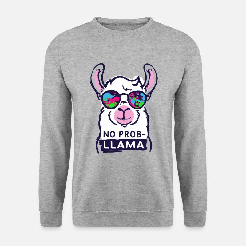 no probllama - cooler Kein Probllama Lama Spruch - Unisex Pullover - Weißgrau meliert