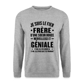 Je Suis Le Fier Frère D'une Sœur Douce Et Géniale - Sweat-shirt Unisexe - gris chiné - Devant - Alina (178cm) & Michal (187cm)
