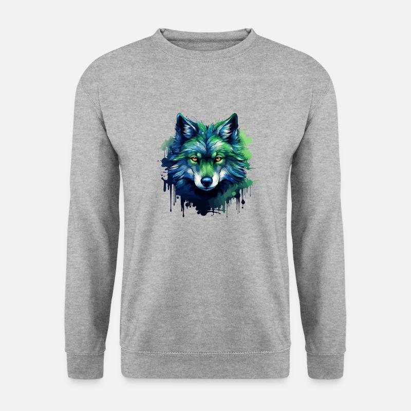 Blauer Wolf - Unisex Pullover - Weißgrau meliert