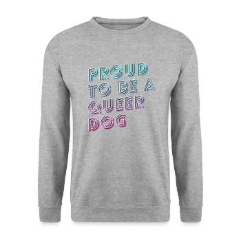 Proud to be a Queer Dog Neon Shirt - Unisex Pullover - Weißgrau meliert - Vorne - Alina (178cm) & Michal (187cm)