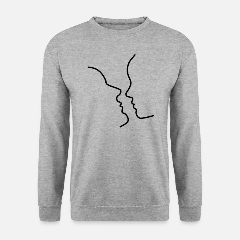 Kuss-Silhouette - Unisex Pullover - Weißgrau meliert