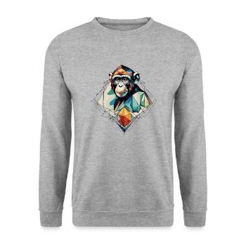 Lebensfroher Geometrieaffe - Unisex Pullover - Weißgrau meliert - Vorne - Alina (178cm) & Michal (187cm)