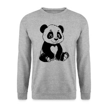 Süßer Panda Bär - Unisex Pullover - Weißgrau meliert - Vorne - Alina (178cm) & Michal (187cm)