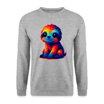 WPAP Polygon Kawaii Stil Baby Faultier Tiere - Unisex Pullover - Weißgrau meliert - Vorne - Alina (178cm) & Michal (187cm)