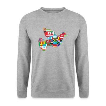 Friedenstaube Länder - Unisex Pullover - Weißgrau meliert - Vorne - Alina (178cm) & Michal (187cm)