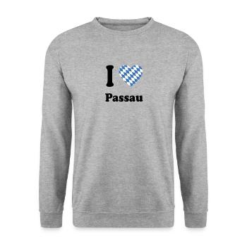 i love bayern bavaria Passau - Unisex Pullover - Weißgrau meliert - Vorne - Alina (178cm) & Michal (187cm)