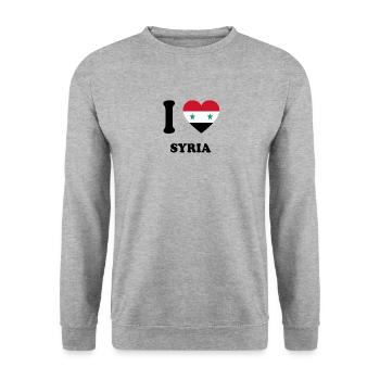 i love home land geschenk SYRIA - Unisex Pullover - Weißgrau meliert - Vorne - Alina (178cm) & Michal (187cm)